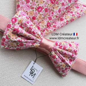 Noeud-papillon-liberty-rose-pochette-mariage-Jonzac-ldmcreateur