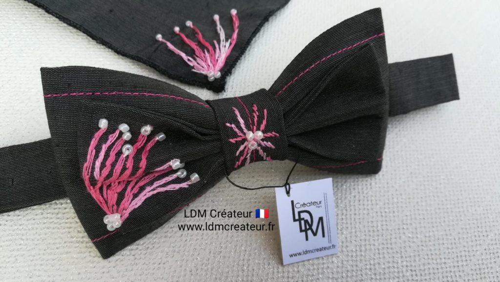 noeud-papillon-mariage-brode-gris-rose-Albi-ldmcreateur