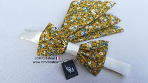 nœud-papillon-jaune-blanc-bleu-fleuri-liberty-bohème-chic-Nice-mariage-LDM-créateur-ldmcreateur