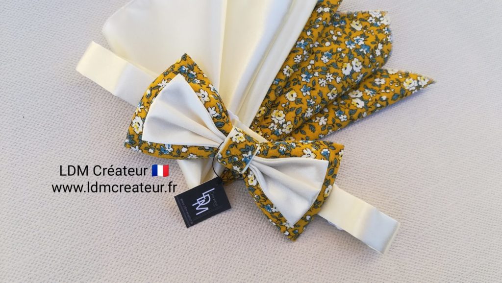 nœud-papillon-jaune-fleuri-liberty-champêtre-mariage-cérémonie-ldmcreateur-Ramatuelle-ldm-créateur