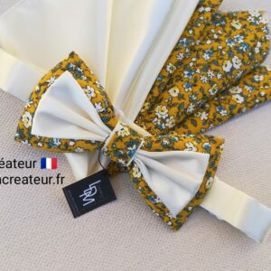 nœud-papillon-jaune-fleuri-liberty-champêtre-mariage-cérémonie-ldmcreateur-Ramatuelle-ldm-créateur