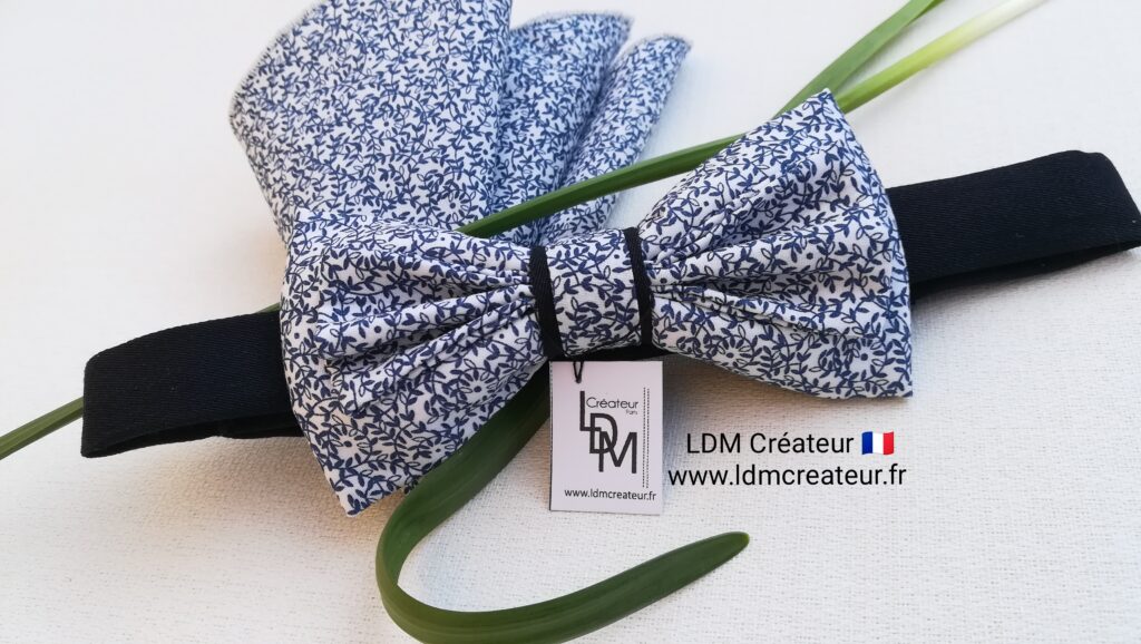 Noeud-papillon-bleu-blanc-ciel-fleuri-liberty-mariage-chic-cortege-Frehel-ldmcreateur