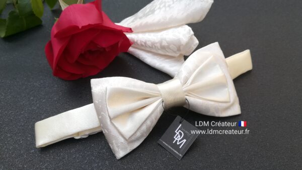 Noeud-papillon-blanc-ivoire-ecru-chemise-mariage-homme-cérémonie-accessoire-Dampierre-ldmcreateur