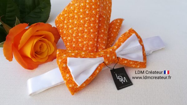Noeud-papillon-blanc-orange-mariage-marie-ceremonie-évènement-pré-noué-homme-fleuri-Cotignac-ldmcreateur