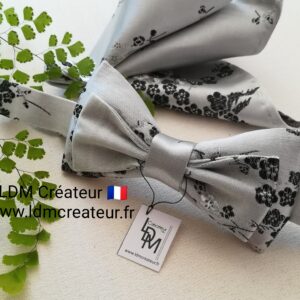 Noeud-papillon-gris-perle-noir-smoking-soiree-mariage-homme-fleuri-Loisy-ldmcreateur