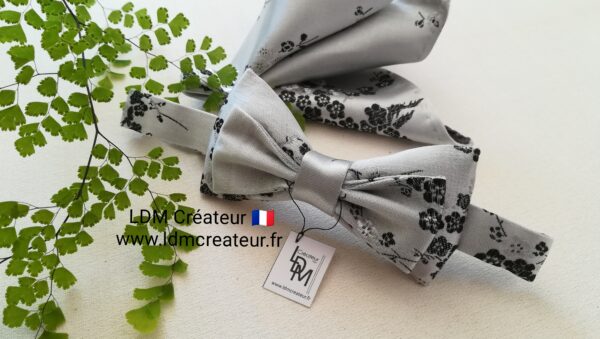 Noeud-papillon-gris-perle-noir-smoking-soiree-mariage-homme-fleuri-Loisy-ldmcreateur