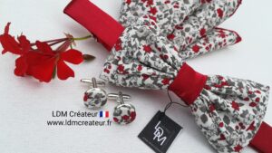 noeud-papillon-mariage-rouge-blanc-fleuri-ceremonie-champetre-Boncourt-ldmcreateur