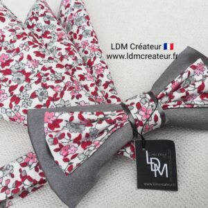 Noeud-papillon-rose-rouge-gris-blanc-liberty-mariage-pochette-homme-Montresor-ldmcreateur