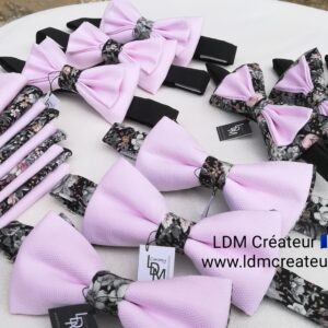 Cortege-mariage-rose-gris-noeud-papillon-liberty-champetre-homme-style-ldmcreateur