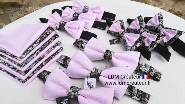 Cortege-mariage-rose-gris-noeud-papillon-liberty-champetre-homme-style-ldmcreateur