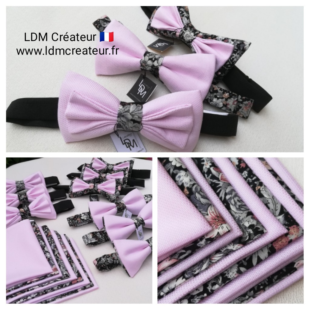 Cortege-de-mariage-gris-rose-poudre-nœud-papillon-pochette-liberty-ceremonie-ldmcreateur