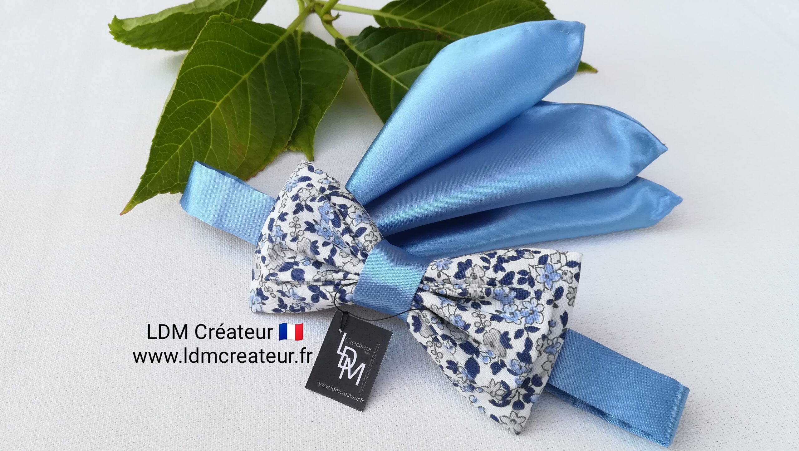 Noeud-papillon-homme-mariage-bleu-ciel-blanc-liberty-chic-champetre-pochette-Willer-ldmcreateur