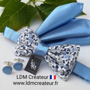 Noeud-papillon-boutons-manchettes-homme-mariage-bleu-ciel-liberty-blanc-marie-cortege-Quincy-ldmcreateur