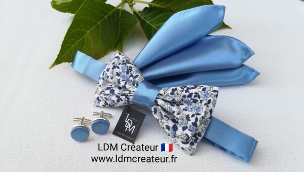 Noeud-papillon-boutons-manchettes-homme-mariage-bleu-ciel-liberty-blanc-marie-cortege-Quincy-ldmcreateur