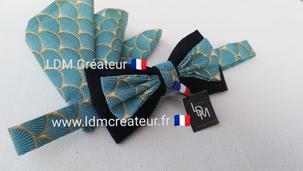 Noeud-papillon-bleu-doré-azur-mariage-pochette-homme-original-LDM-Créateur-ldmcreateur