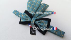 Noeud-papillon-bleu-doré-cérémonie-mariage-pochette-homme-original-LDM-Créateur-ldmcreateur