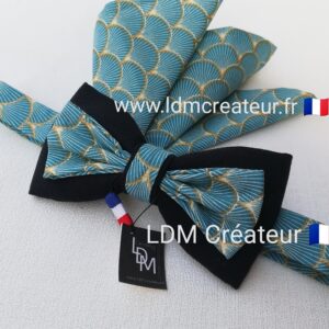 Noeud-papillon-bleu-doré-cérémonie-mariage-pochette-homme-original-LDM-Créateur-ldmcreateur