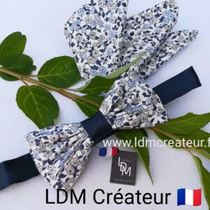Noeud-papillon-liberty-fleuri-bleu-marine-ciel-mariage-cortège-Gien-LDM-Créateur-ldmcreateur