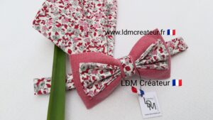 Noeud-papillon-rose-rouge-liberty-champetre-mariage-costume-homme-Kerfot-LDM-Créateur-ldmcreateur