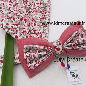 Noeud-papillon-rose-rouge-liberty-champetre-mariage-costume-homme-Kerfot-LDM-Créateur-ldmcreateur