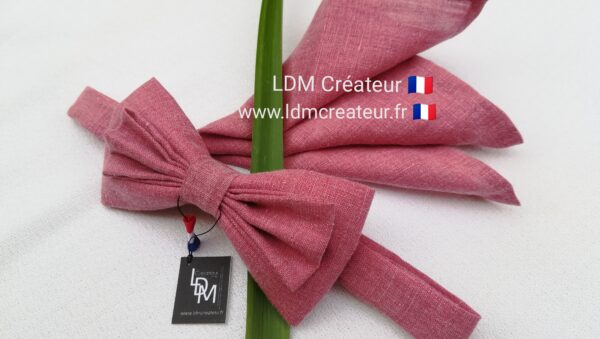 Noeud-papillon-rose-stylé-lin-original-mariage-cérémonie-Guidel-LDM-créateur-ldmcreateur