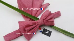 Noeud-papillon-rose-uni-lin-original-mariage-cérémonie-Guidel-LDM-créateur-ldmcreateur