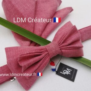 Noeud-papillon-rose-uni-lin-original-mariage-cérémonie-Guidel-LDM-créateur-ldmcreateur