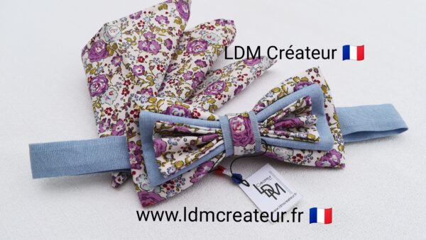 Nœud papillon original mariage bleu ciel parme Sarthe