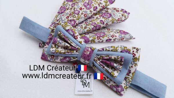 Nœud papillon original mariage bleu ciel parme Sarthe – Image 2