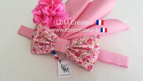 Noeud-papillon-homme-liberty-fleuri-mariage-champetre-rose-clair-Gers-LDM-Créateur-ldmcreateur