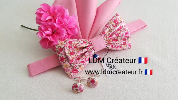 Nœud papillon liberty rose boutons de manchettes Bastia – Image 4