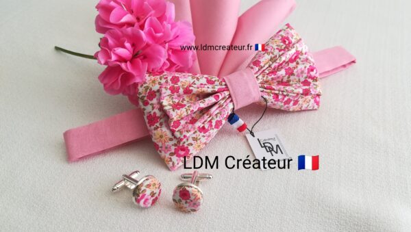 Nœud papillon liberty rose boutons de manchettes Bastia