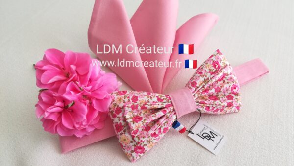 Noeud-papillon-liberty-fleuri-mariage-rose-clair-Gers-LDM-Créateur-ldmcreateur