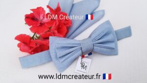 Noeud-papillon-bleu-ciel-homme-mariage-pochette-Niort-LDM-Créateur-ldmcreateur