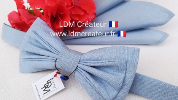 Noeud-papillon-bleu-ciel-marine-homme-mariage-pochette-Niort-LDM-Créateur-ldmcreateur