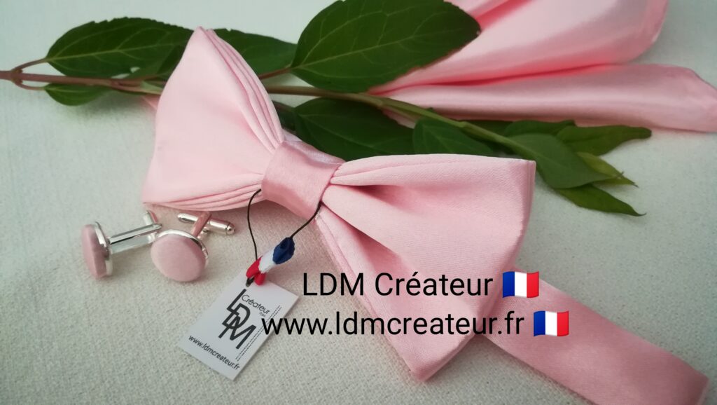 Noeud-papillon-rose-clair-uni-boutons-de-manchettes-mariage-Zoncourt-LDM-Créateur-ldmcreateur