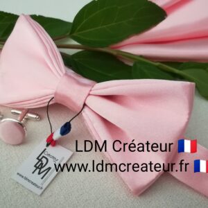 Noeud-papillon-rose-clair-uni-boutons-de-manchettes-mariage-Zoncourt-LDM-Créateur-ldmcreateur