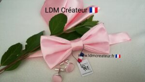 Noeud-papillon-rose-clair-uni-boutons-de-manchettes-mariage-Zoncourt-LDM-Créateur-ldmcreateur