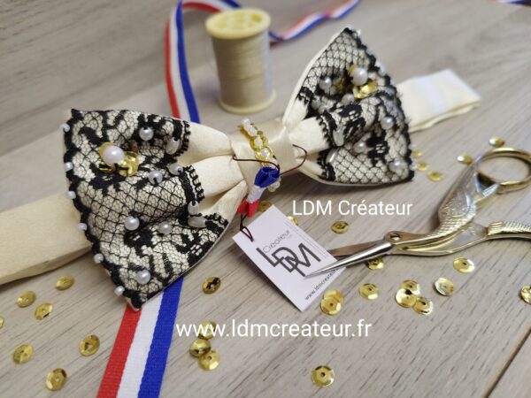 Noeud-papillon-femme-ecru-dentelle-noire-bijou-perles-mariage-soiree-Istres-LDM-Createur-