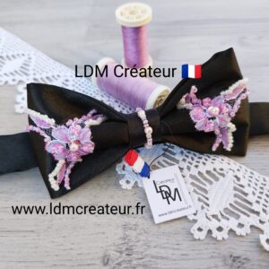 Noeud-papillon-noir-femme-dentelle-soiree-bijou-perle-rose-blanche-sequin-mariage-soiree-gala-Orly-LDM-Createur-ldmcreateur
