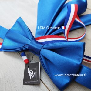 Noeud-papillon-Français-bleu-dur-uni-mariage-pochette-cortège-homme-invité-cérémonie-Cergy-LDM-Créateur