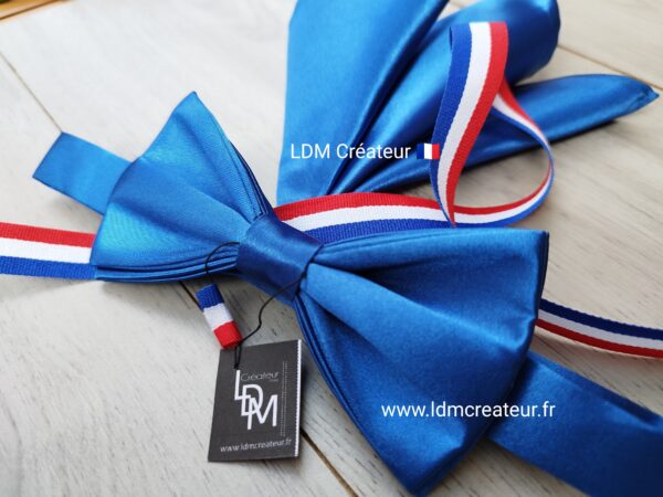 Noeud-papillon-Français-bleu-dur-uni-mariage-pochette-cortège-homme-invité-cérémonie-Cergy-LDM-Créateur