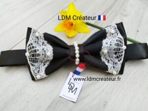 Nœud-papillon-bijou-mariage-femme-smoking-noir-dentelle-perles Marquise-LDM-Créateur