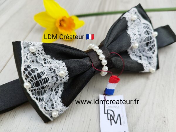 Noeud-papillon-femme-smoking-soirée-Marquise-noir-perle-dentelle-LDM-Créateur