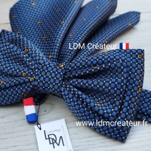 Noeud-papillon-bleu-marine-mariage-marié-ceremonie-pochette-costume-Provins-LDM-créateur-ldmcreateur-fr