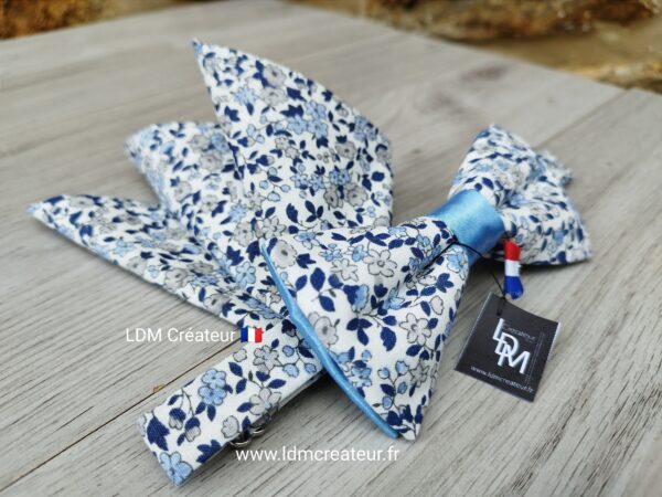 Noeud-papillon-homme-liberty-bleu-champetre-mariage-Pochette-Veules-LDM-Créateur-ldmcreateur