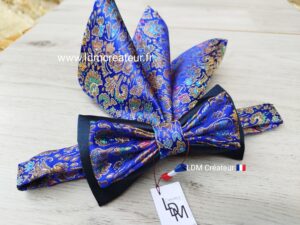Noeud-papillon-mariage-homme-bleu-marine-violet-pochette-soirée-cortege-france-Barbechat-LDM-Createur