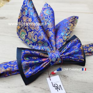 Noeud-papillon-mariage-homme-bleu-marine-violet-pochette-soirée-cortege-france-Barbechat-LDM-Createur