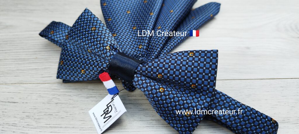 Noeud-papillon-mariage-bleu-marine-pochette-marié-costume-Dijon-LDM-créateur