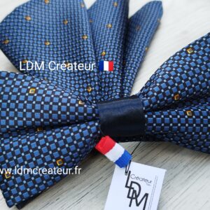 Noeud-papillon-mariage-bleu-marine-soie-pochette-marié-costume-Dijon-LDM-créateur